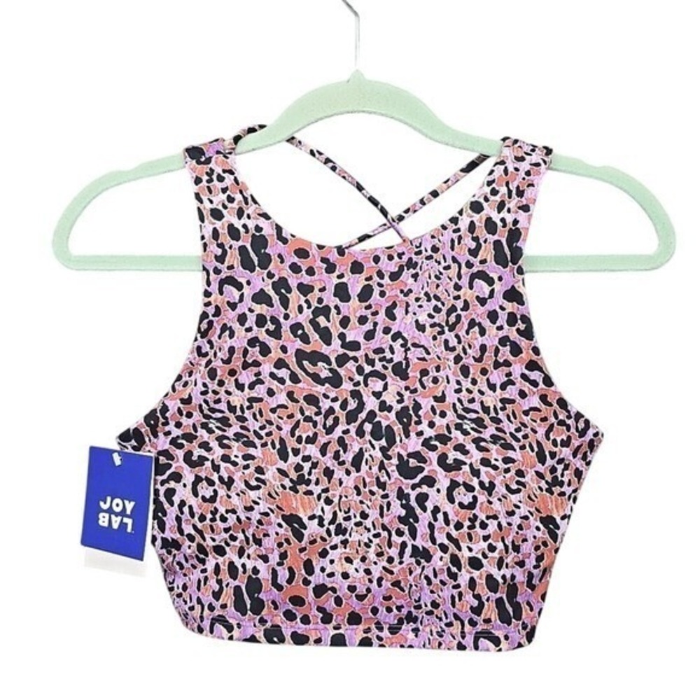 Joy Lab Sports‎ Bra Womens Extra Small Pink Black Animal Print Strappy Back NWT